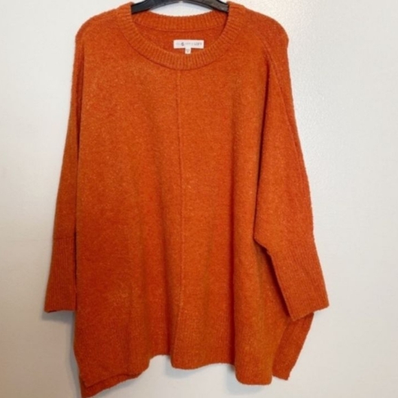 Lou & Gray for Loft Orange Oversized Seamed Poncho Dolman Sleeve Sweater M/L - Picture 5 of 16
